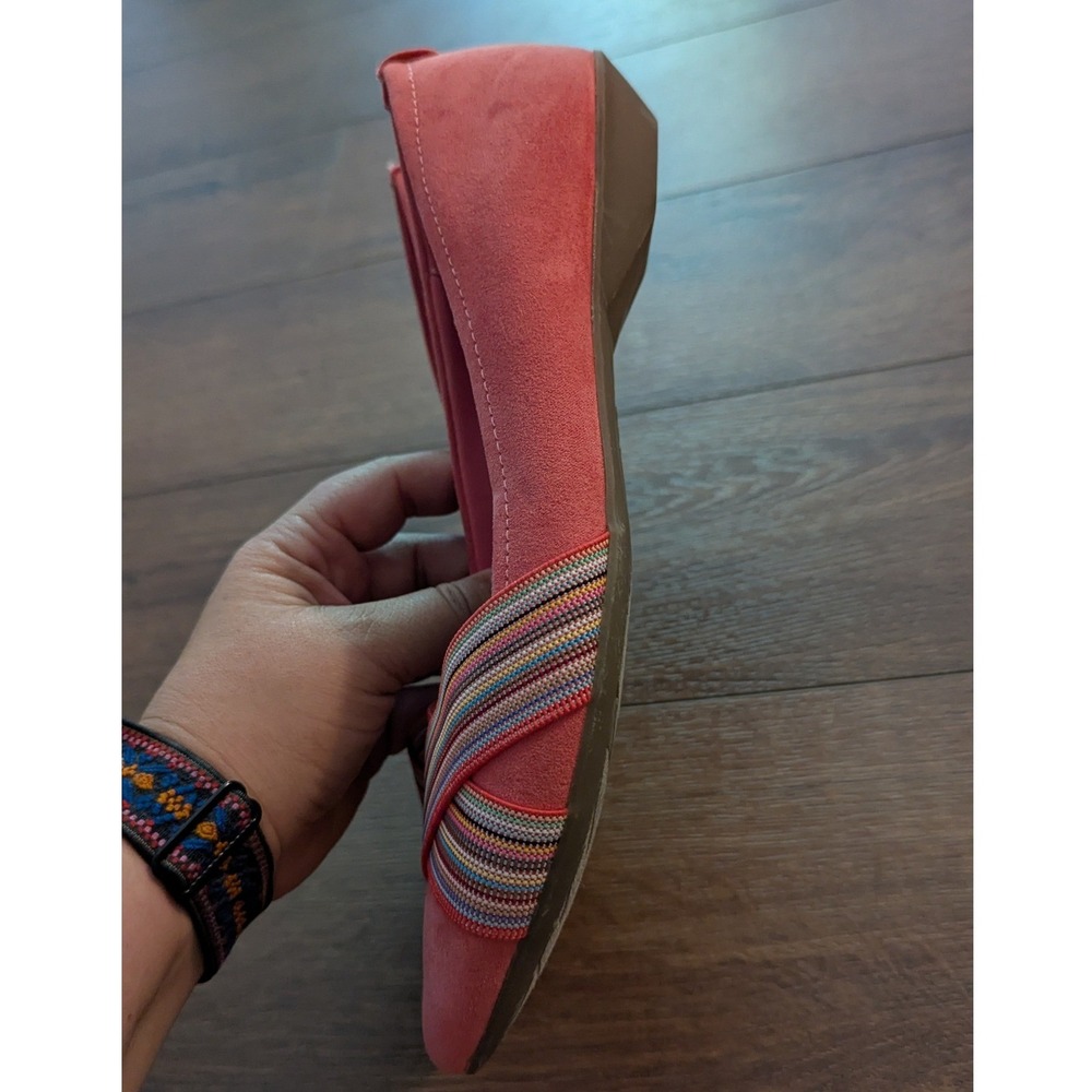 Anne Klein AK Sport Alise Coral Pink Pointed Toe Flats Multi-Color Strap 8M - Picture 3 of 5